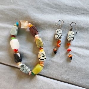 Natural stone bracelet and earrings set